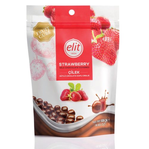 Elit fruit cube tejcsokoládés eper drazsé - 125g