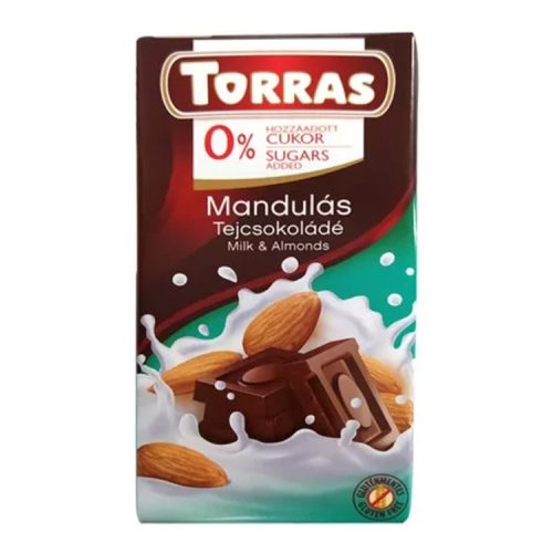 Torras táblás mandulás tejcsokoládé hozzáadott cukor nélkül - 75 g