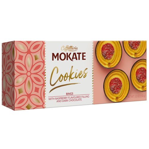 Mokate Cookies málnás-étcsokoládés keksz karikák - 150 g